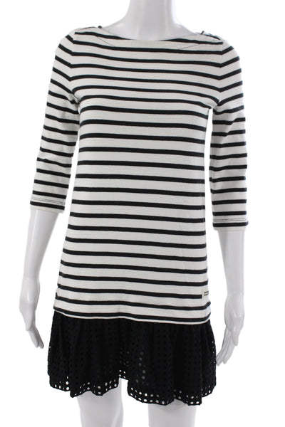 Broome Street Women T-Shirt Dress Black Striped Boat Neck Cotton Size 2XS
