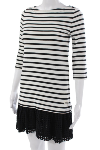 Broome Street Women T-Shirt Dress Black Striped Boat Neck Cotton Size 2XS