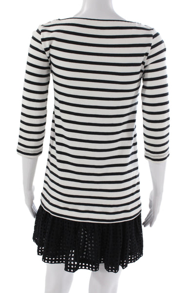Broome Street Women T-Shirt Dress Black Striped Boat Neck Cotton Size 2XS