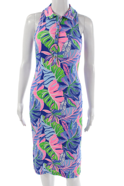 Lilly Pulitzer Women Shirt Dress Blue Floral Sleeveless Collared Size 2XS