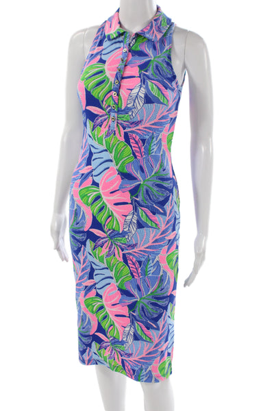 Lilly Pulitzer Women Shirt Dress Blue Floral Sleeveless Collared Size 2XS