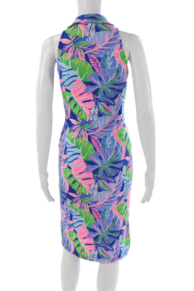 Lilly Pulitzer Women Shirt Dress Blue Floral Sleeveless Collared Size 2XS