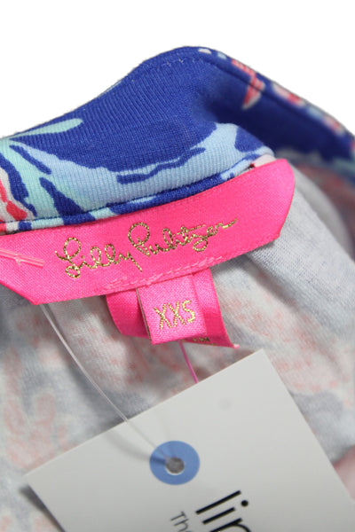 Lilly Pulitzer Womens Blue Floral Shift Dress V-Neck Long Sleeve Size 2XS