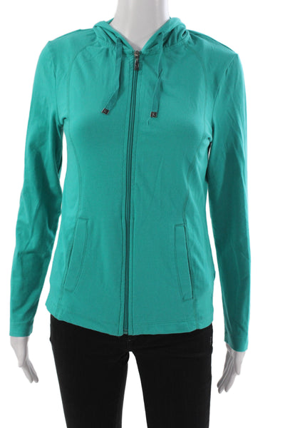 Danskin Womens Full Zip Hoodie Green High Neck Drawstring Long Sleeve Size S