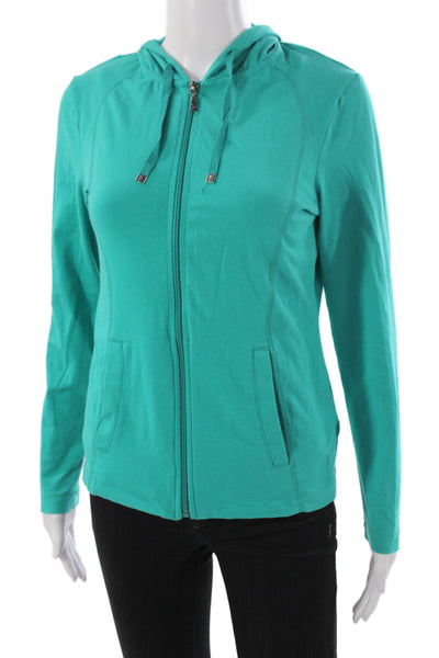 Danskin Womens Full Zip Hoodie Green High Neck Drawstring Long Sleeve Size S