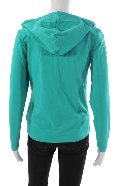 Danskin Womens Full Zip Hoodie Green High Neck Drawstring Long Sleeve Size S