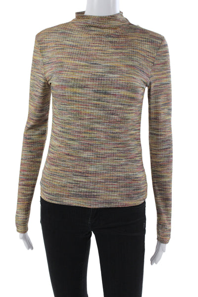 Samsoe & Samsoe Women Metallic Striped Mockneck Long Sleeve Tee Size S