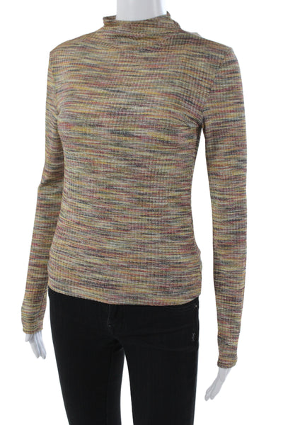Samsoe & Samsoe Women Metallic Striped Mockneck Long Sleeve Tee Size S