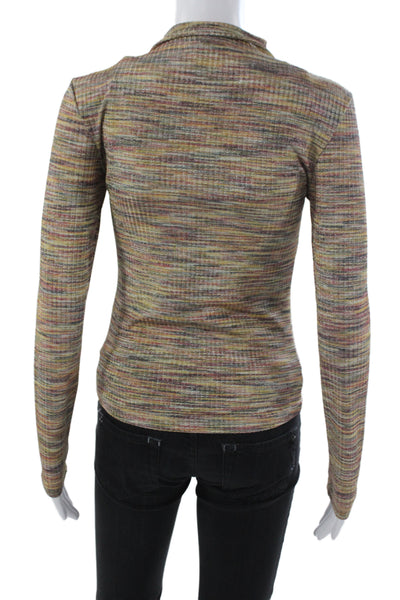 Samsoe & Samsoe Women Metallic Striped Mockneck Long Sleeve Tee Size S