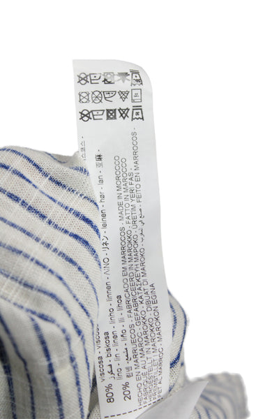 Zara Women Cropped Striped Collared Button-Up Blouse Blue Long Sleeve Size S