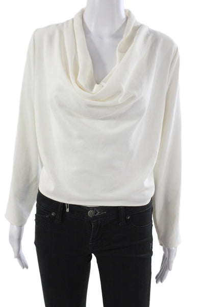 Zara Womens Basic Blouse White Cowl Neck Long Sleeve Polyester Size XS