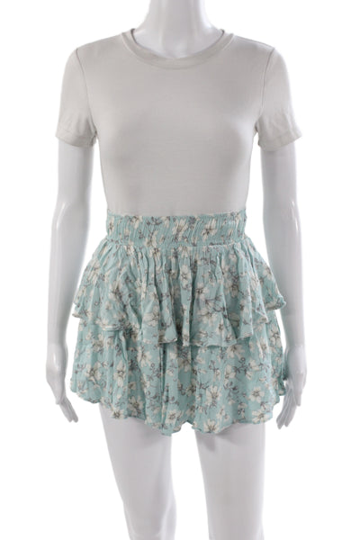 We're All Pretty Girls Women Floral Blue Rayon Mini Skort Pull On Size S