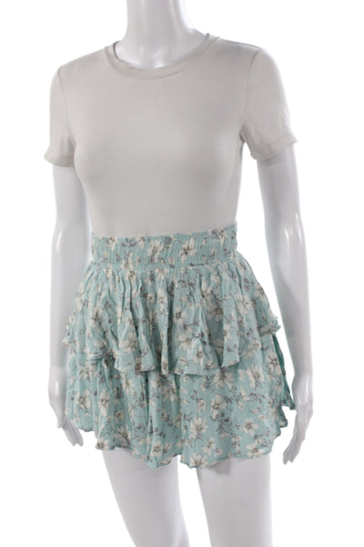 We're All Pretty Girls Women Floral Blue Rayon Mini Skort Pull On Size S