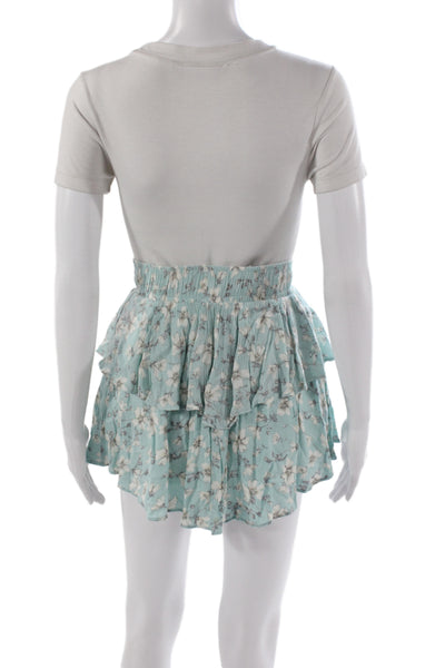 We're All Pretty Girls Women Floral Blue Rayon Mini Skort Pull On Size S