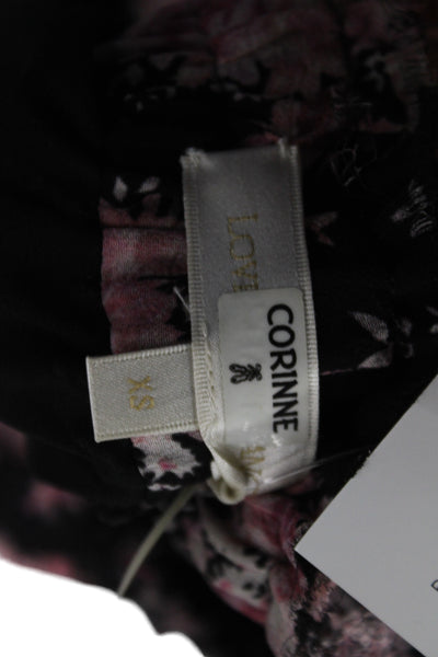 Love Shack Fancy Women Black Silk Floral Mini Skirt Pull On Size XS