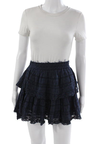 Love Shack Fancy Women Mini Skirt Blue Cotton Bohemian Size S