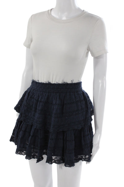 Love Shack Fancy Women Mini Skirt Blue Cotton Bohemian Size S