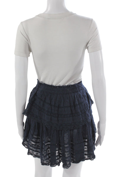 Love Shack Fancy Women Mini Skirt Blue Cotton Bohemian Size S