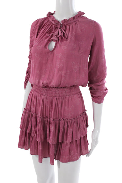 Skylar + Madison Womens Mini Floral Pink Dress 3/4 Sleeve Round Neck Size S