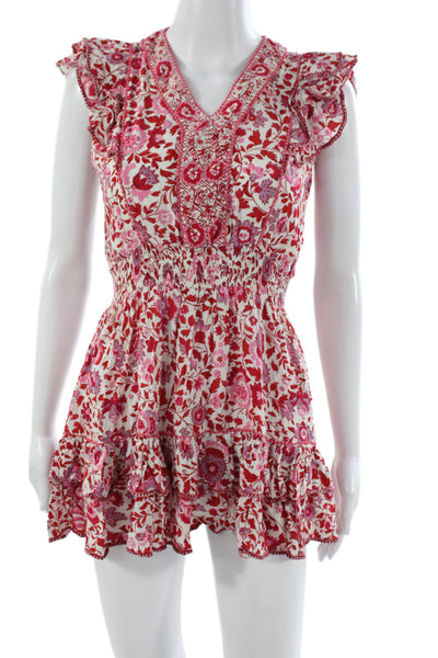 Poupette St. Barth Womens Floral V-Neck Mini Dress Viscose Size XL