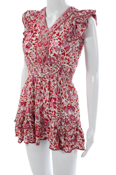 Poupette St. Barth Womens Floral V-Neck Mini Dress Viscose Size XL