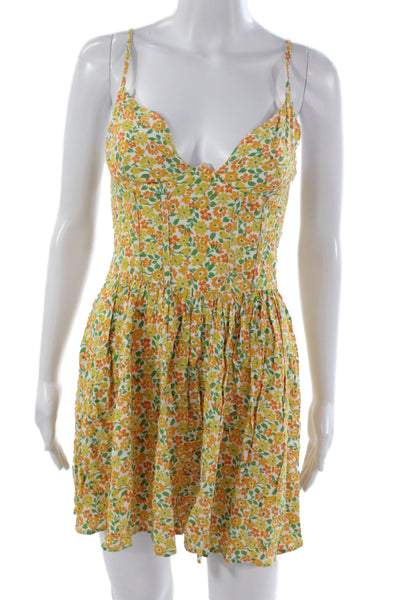 Sky to Moon Womens Floral Sweetheart Sleeveless Mini Dress Green Zip Size S