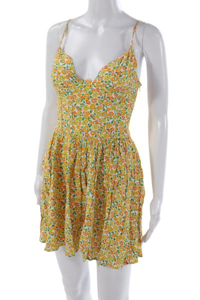 Sky to Moon Womens Floral Sweetheart Sleeveless Mini Dress Green Zip Size S