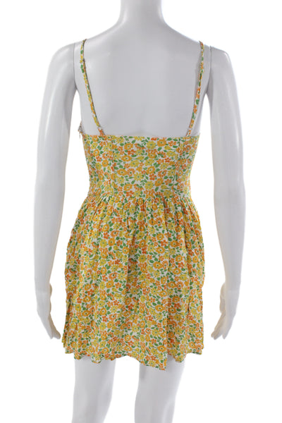 Sky to Moon Womens Floral Sweetheart Sleeveless Mini Dress Green Zip Size S
