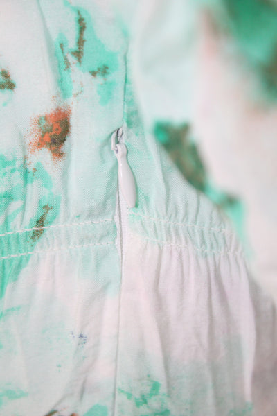 Sky to Moon Women Mini Green Floral Dress Square Neck Short Sleeve Size S