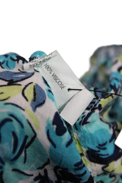 Poupette St. Barth Womens Blue Floral V-Neck Sleeveless Romper Viscose Size XL