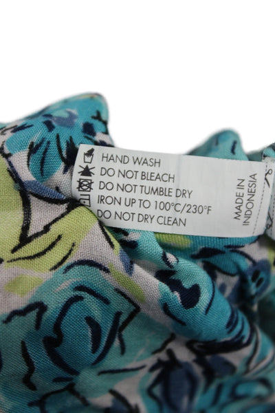 Poupette St. Barth Womens Blue Floral V-Neck Sleeveless Romper Viscose Size XL
