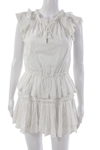 Misa Women White Cotton Mini Dress Sleeveless Round Neck Bohemian Size XS