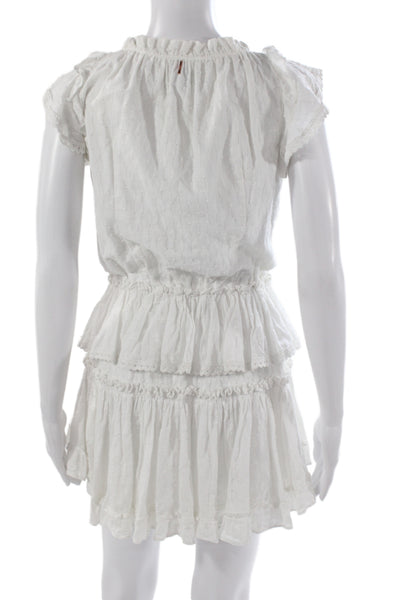 Misa Women White Cotton Mini Dress Sleeveless Round Neck Bohemian Size XS