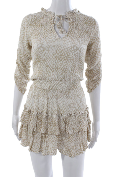 Skylar + Madison Women Romper Beige Animal Print V-Neck 3/4 Sleeve Size S