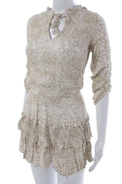 Skylar + Madison Women Romper Beige Animal Print V-Neck 3/4 Sleeve Size S