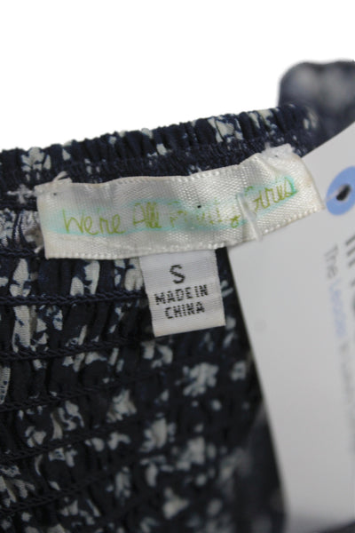 We're All Pretty Girls Women Cropped Floral Tie Blouse Blue Size S