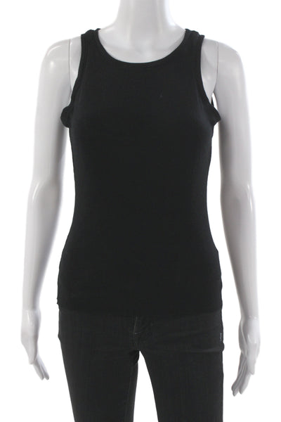Designer Womens Basic Sleeveless Scoop Neck Black Rayon Tank Pullover Size M