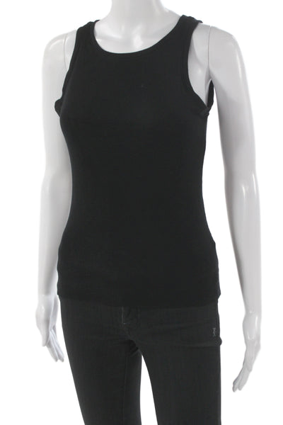 Designer Womens Basic Sleeveless Scoop Neck Black Rayon Tank Pullover Size M