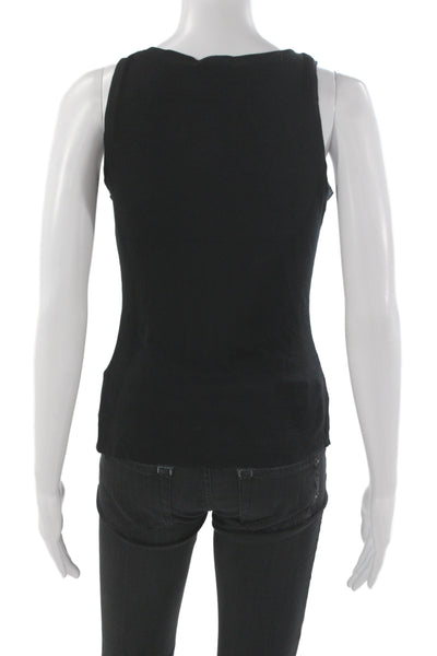 Designer Womens Basic Sleeveless Scoop Neck Black Rayon Tank Pullover Size M