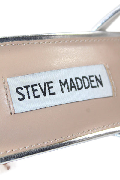 Steve Madden Womens Block Heel Metallic Double Strap Slide Sandals Silver Size 9