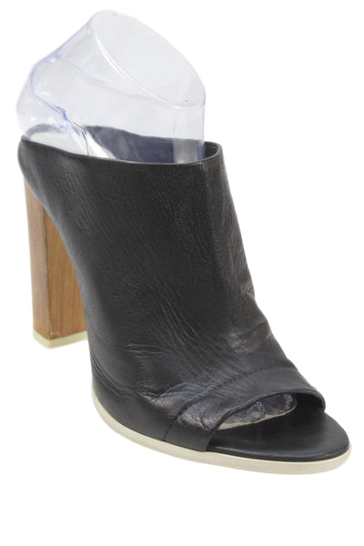Vince Womens Block Heel Single Strap Leather Slide Sandals Black Size 9