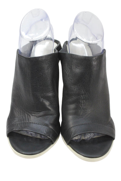 Vince Womens Block Heel Single Strap Leather Slide Sandals Black Size 9