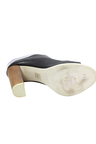 Vince Womens Block Heel Single Strap Leather Slide Sandals Black Size 9