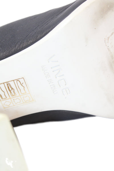 Vince Womens Block Heel Single Strap Leather Slide Sandals Black Size 9
