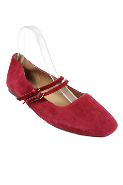Madewell Womens Double Strap Suede Mary Jane Ballet Flats Red Size 9
