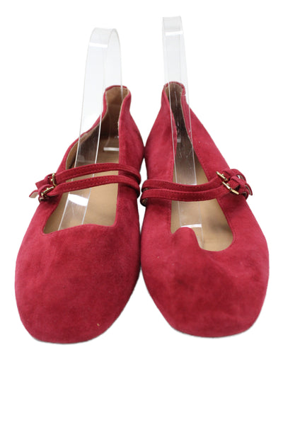 Madewell Womens Double Strap Suede Mary Jane Ballet Flats Red Size 9