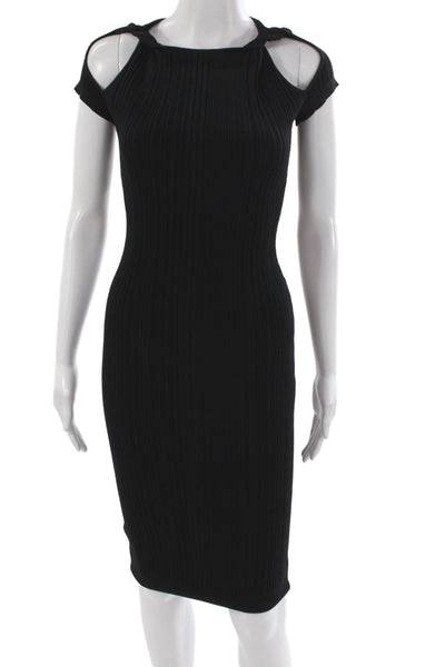 Herve Leger Women Bodycon Mini Dress Black Round Neck Hook & Eye Size S