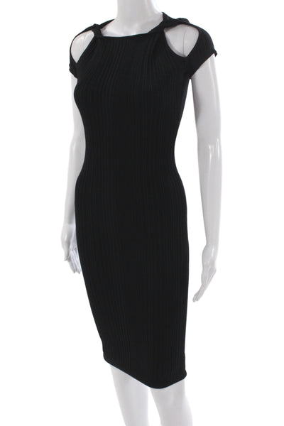 Herve Leger Women Bodycon Mini Dress Black Round Neck Hook & Eye Size S