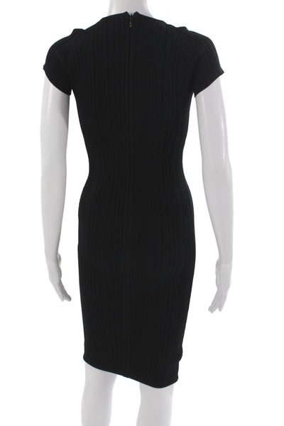 Herve Leger Women Bodycon Mini Dress Black Round Neck Hook & Eye Size S