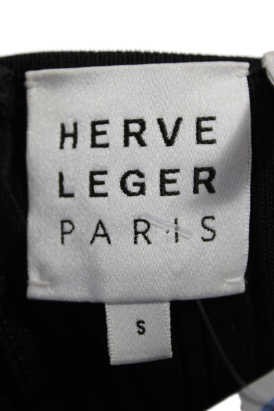 Herve Leger Women Bodycon Mini Dress Black Round Neck Hook & Eye Size S